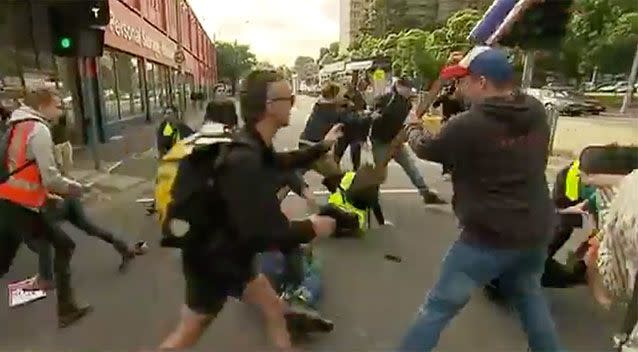 Two groups clash in Flemington. Source: 7 News