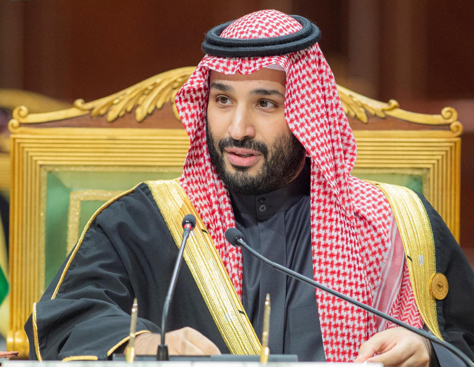 In this photo released by Saudi Royal Palace, Saudi Crown Prince Mohammed bin Salman, speaks during the Gulf Cooperation Council (GCC) Summit in Riyadh, Saudi Arabia, Tuesday, Dec. 14, 2021. Strategic U.S. interests in oil and security are pushing President Joe Biden toward meeting with Saudi Crown Prince Mohammed bin Salman during an overseas trip later this month. (Bandar Aljaloud/Saudi Royal Palace via AP, File)