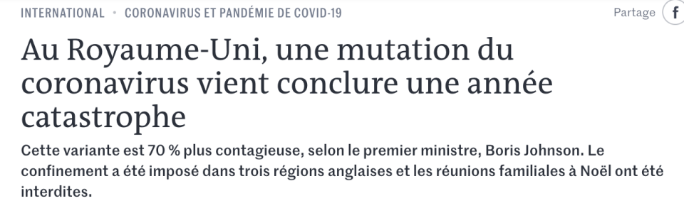 Le Monde said the new COVID variant concluded a disaster year.