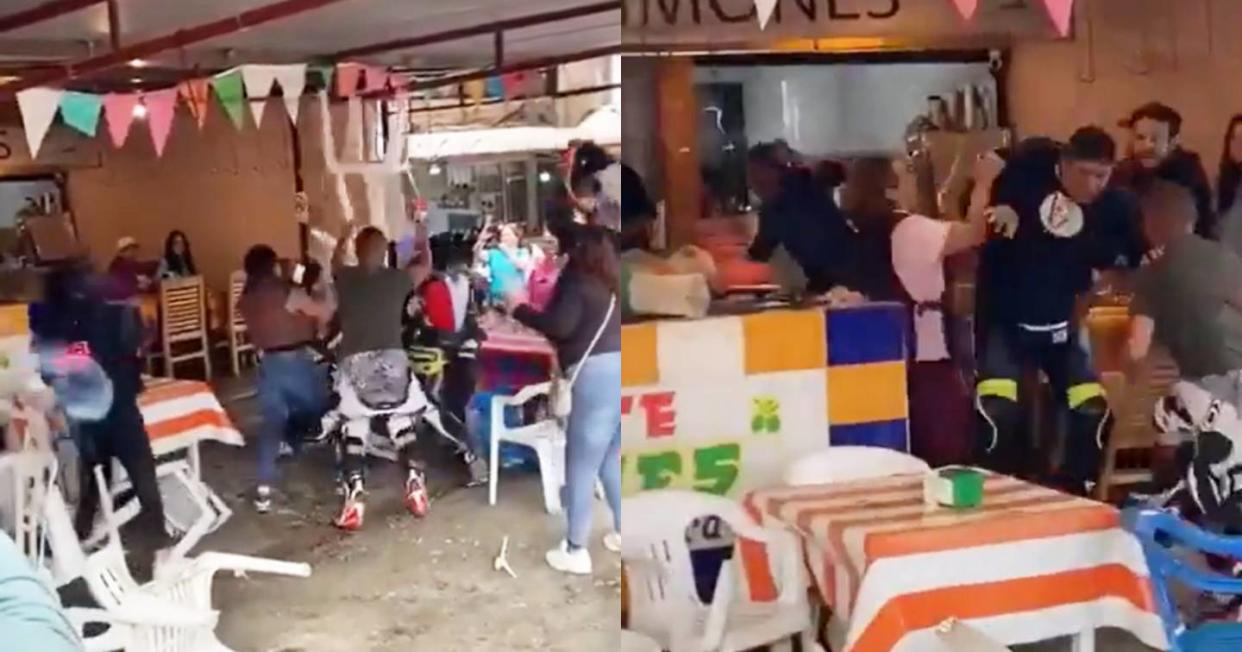 Se armó una batalla campal en restaurante del poblado de Tres Marías. Foto: Captura de video Twitter vía @ExtraMorelos