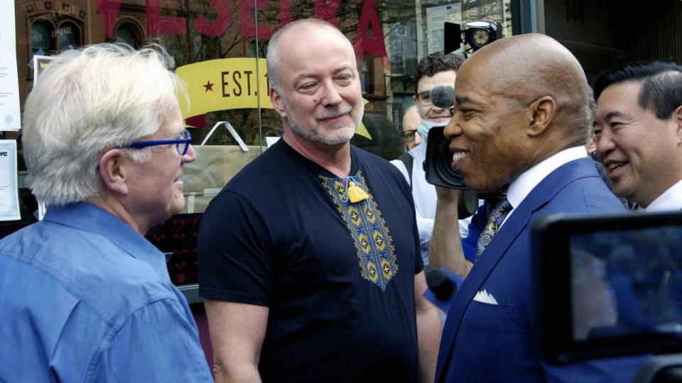 PHOTO: Veselka owners called on New York City Mayor Eric Adams to show support for Ukraine amid the Russian invasion. (Veselka: The Rainbow on the Corner at the Center of the World/ Michael Fiore)