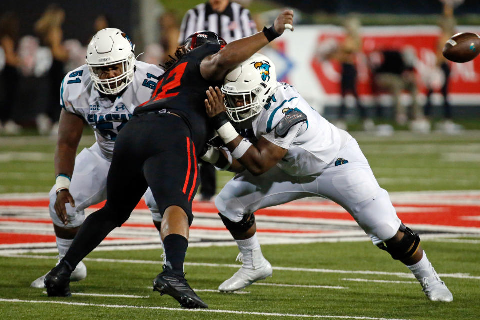 Former Coastal Carolina Chanticleers offensive linemen Willie Lampkin (57) transferred to North Carolina. Petre Thomas-USA TODAY Sports