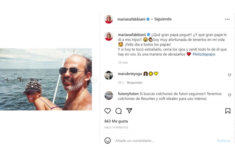 Mariana Fabbiani publicó una foto retro con su padre