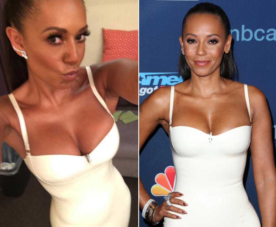 „Das wird eine heiße Show heute“, kommentierte Ex-„Spice Girl“ Mel B den Instagram-Schnappschuss von dem XXL-Dekolleté, mit dem sie zum „America’s Got Talent“-Halbfinale in Los Angeles auftauchte. Bei dem Anblick können wir uns gar nichts anderes vorstellen, liebe Mel! (Bilder: Instagram/officialmelb, WENN)