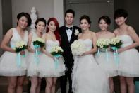 The newly-weds and the bridesmaids