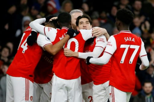 Pierre-Emerick Aubameyang was mobbed by Arsenal's celebrating stars