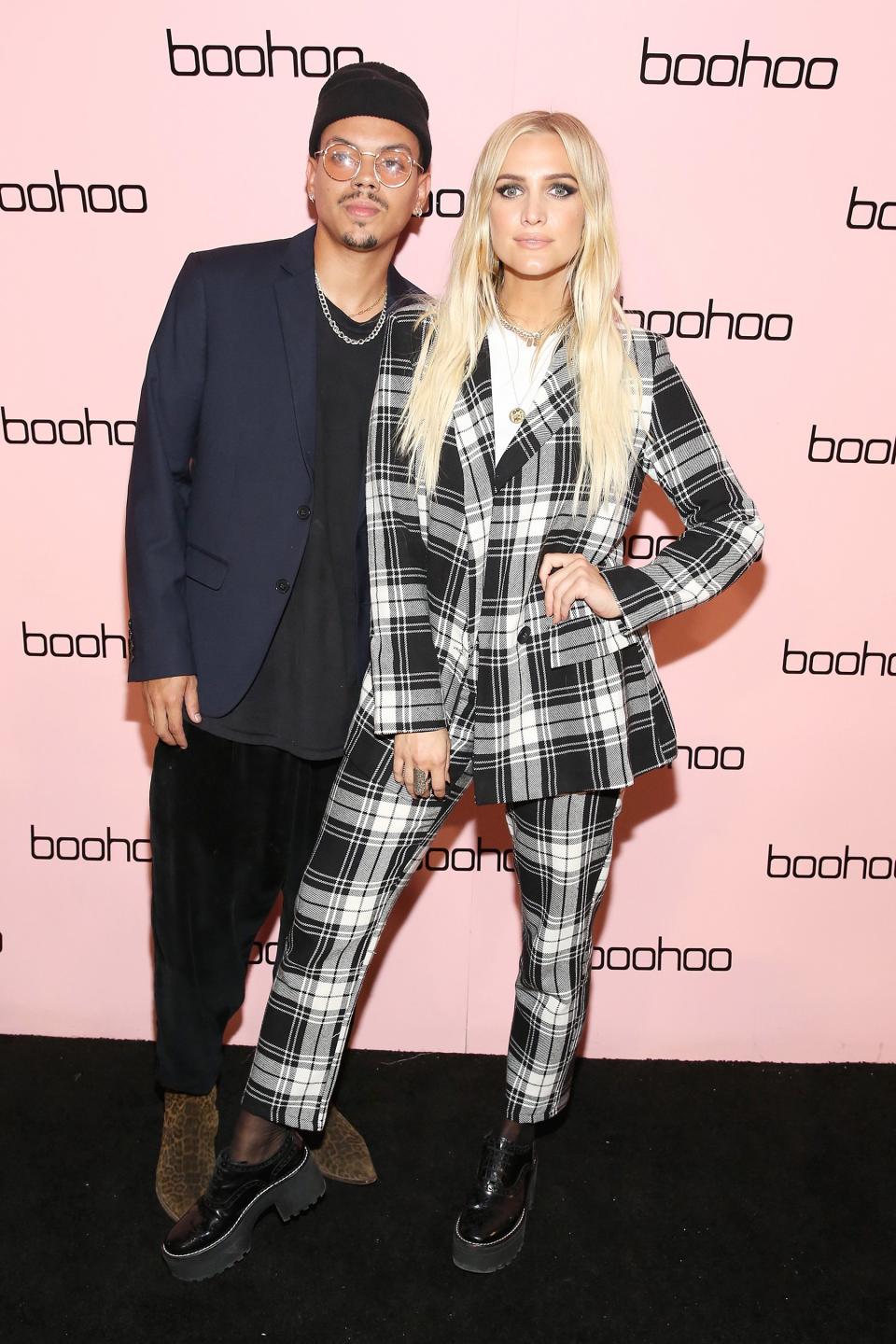 Evan Ross and Ashlee Simpson arrive at the boohoo NYFW celebration at the boohoo Mansion on Wednesday in N.Y.C.