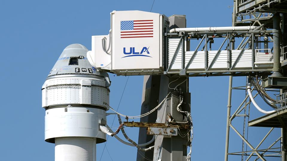 Boeing's Starliner capsule, atop an Atlas V rocket, sits on the launch pad at Space Launch Complex 41 Friday, May 31, 2024, in Cape Canaveral, Fla. NASA astronauts Butch Wilmore and Suni Williams will launch aboard the rocket to the International Space Station, scheduled for liftoff on June 1. (AP Photo/Chris O'Meara)