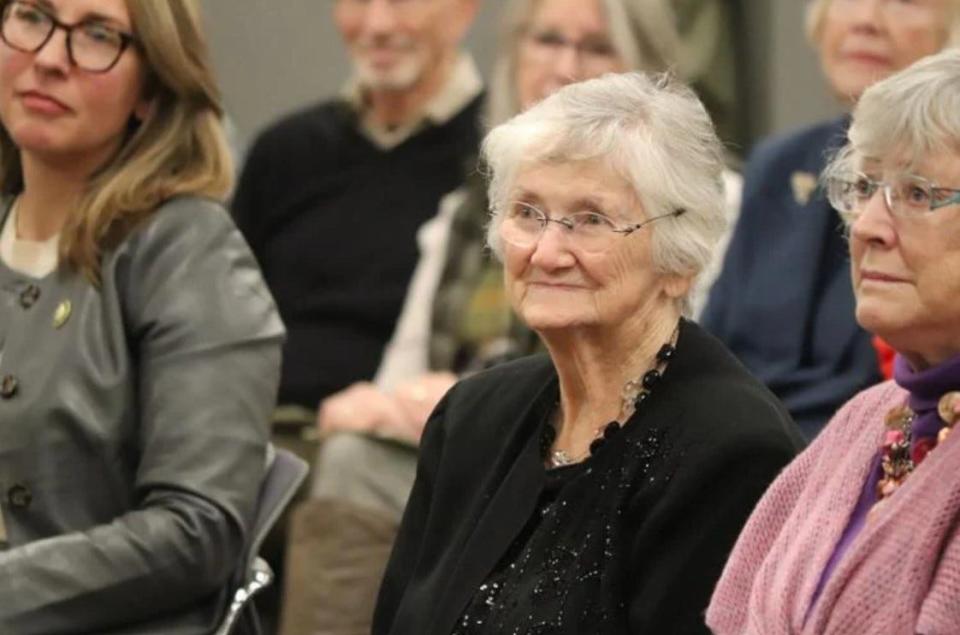 Verla Thomas smiles during a ceremony honoring her father, Corporal George Willis, on Friday, Jan 5.