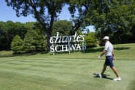 Dustin Johnson walks to the 13th fairway during practice for the Charles Schwab Challenge golf tournament at the Colonial Country Club in Fort Worth, Texas, Wednesday, June 10, 2020. (AP Photo/David J. Phillip)