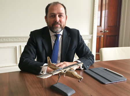 William Hynett, CEO of Britten-Norman, Britain's only independent commercial planemaker, poses for a portrait at his office in London, September 11, 2018. REUTERS/Sarah Young