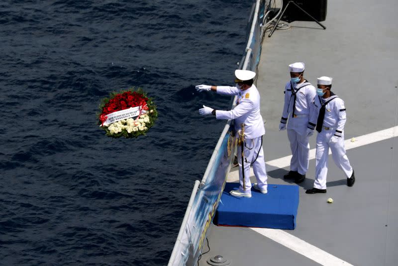 Families and colleagues of KRI Nanggala-402 crew pay tribute at the site of its last reported dive