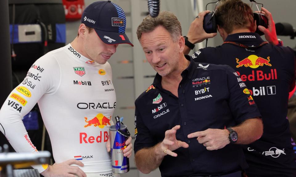 <span>Christian Horner (right) said his relationship with Max Verstappen was fine.</span><span>Photograph: Giuseppe Cacace/EPA</span>