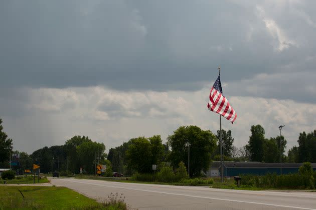 The main road in Green Township, with clouds on the horizon.