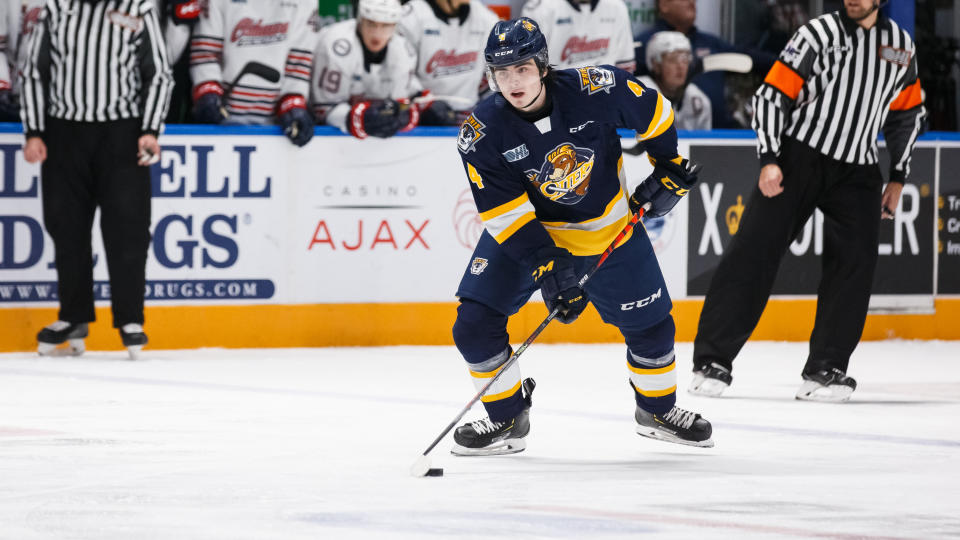 Erie Otters defenceman Jamie Drysdale is safe for now, but could be supplanted on Team Canada if the New York Islanders elect to make Noah Dobson available. (Chris Tanouye/Getty Images)