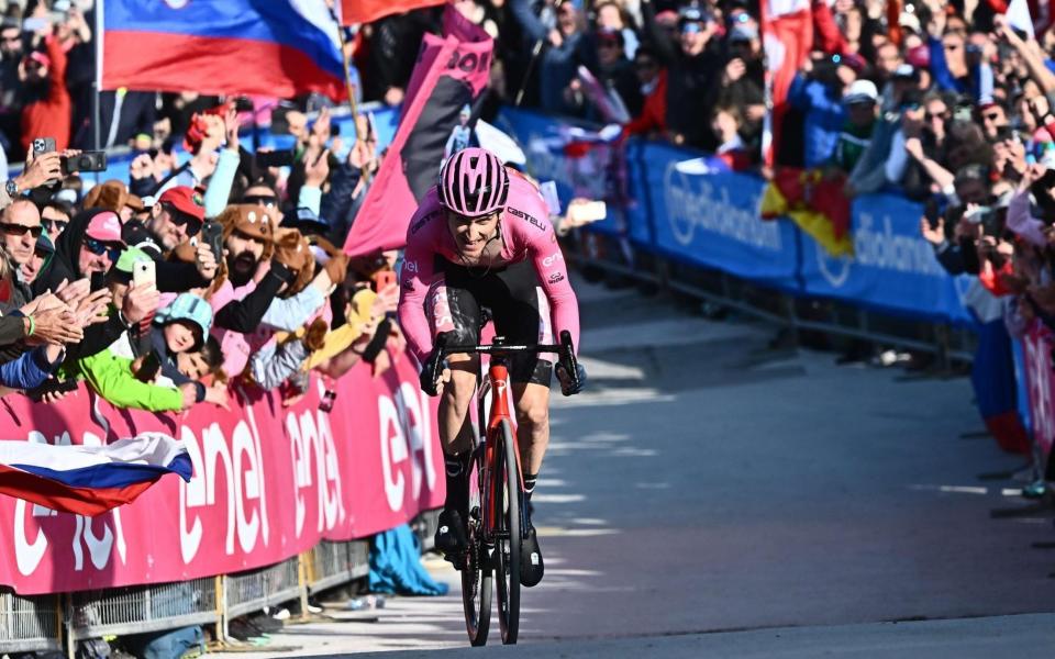 Geraint Thomas in action during the 20th stage of the 2023 Giro d'Italia cycling race, an individual time trial - Shutterstock/Luca Zennaro
