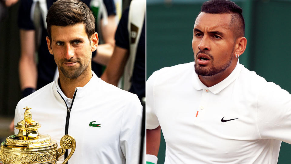 Novak Djokovic has taken a sly dig at Nick Kyrgios, re-igniting their ugly feud. Image: Getty