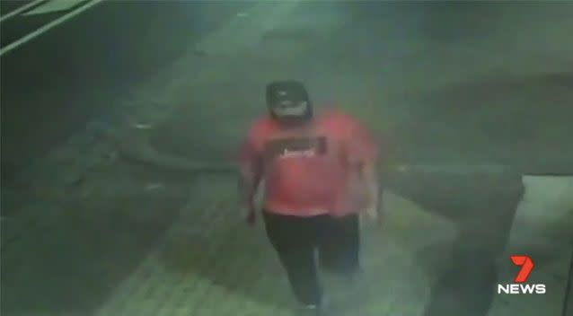 CCTV shows the alleged attacker in a black turban. Source: 7News
