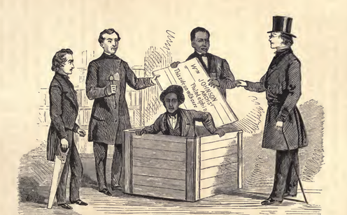 <span class="caption">Henry 'Box' Brown's arrival in Philadelphia. </span> <span class="attribution"><a class="link " href="https://en.wikipedia.org/wiki/Henry_Box_Brown#/media/File:Resurrection_of_Henry_Box_Brown.png" rel="nofollow noopener" target="_blank" data-ylk="slk:Wikimedia;elm:context_link;itc:0;sec:content-canvas">Wikimedia</a></span>