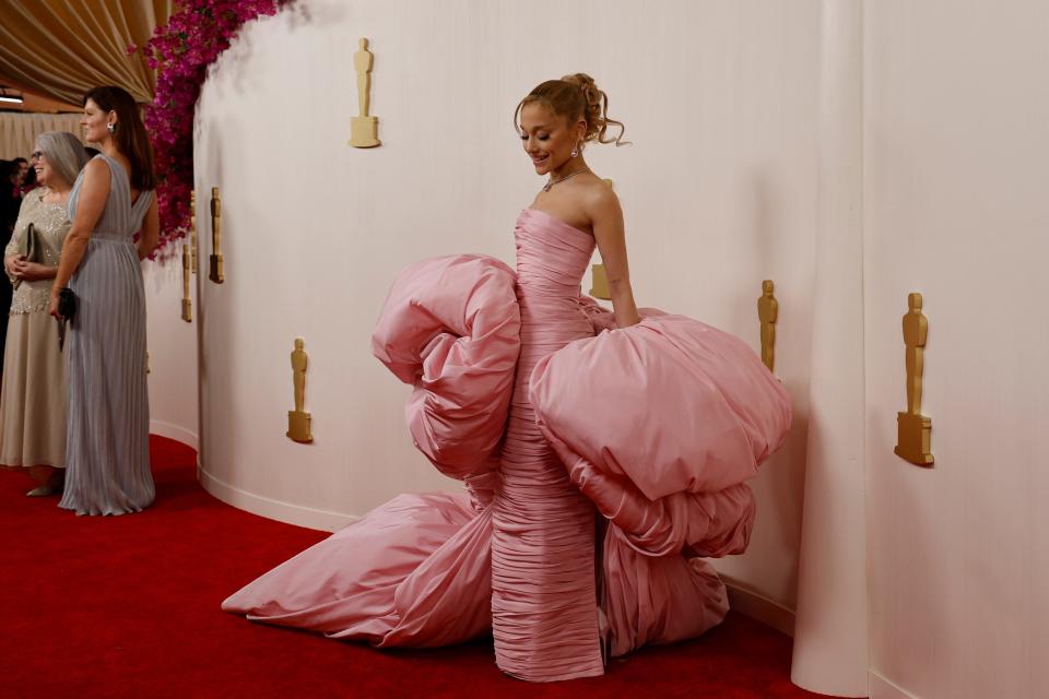 Ariana Grande, pictured at the 2024 Oscars, released a star-studded music video for her new song "The Boy Is Mine.'