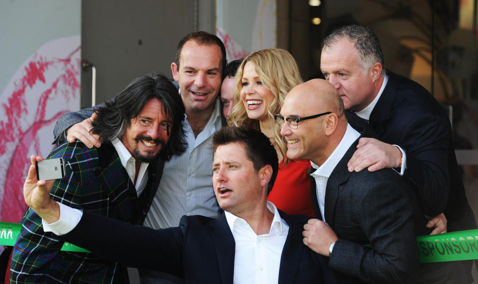 LONDON, ENGLAND - MARCH 14:  Laurence Llewlwyn-Bowen, Martin Lewis, Melinda Messenger, Diarmuid Gavin, Gregg Wallace and George Clarke attend a photocall at the Ideal Home Show at Earls Court on March 14, 2014 in London, England.  (Photo by Stuart C. Wilson/Getty Images)