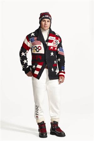 Zach Parise, U.S. professional ice hockey player for the Minnesota Wild on the United States men's ice hockey team is shown wearing the Official Opening Ceremony Parade Uniforms for the 2014 Winter Olympic Games in this photo released on January 23, 2014. REUTERS/Ralph Lauren/Handout
