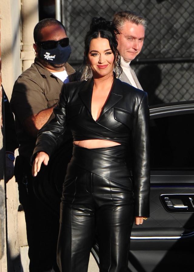 Katy Perry Looks Slick in All-Black Leather Outfit Paired With Sky-High  Platform Sandals for 'Jimmy Kimmel'