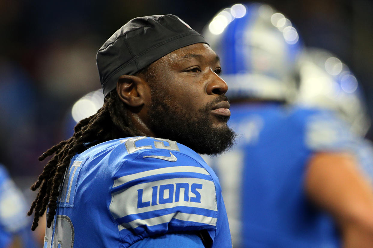 Detroit Lions running back LeGarrette Blount (29) looks on during warmups before an NFL football game against the Minnesota Vikings in Detroit, Michigan USA, on Sunday, December 23, 2018. (Photo by Amy Lemus/NurPhoto via Getty Images)