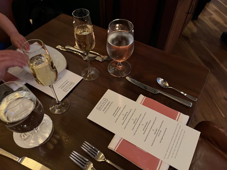 menus and champagne on table