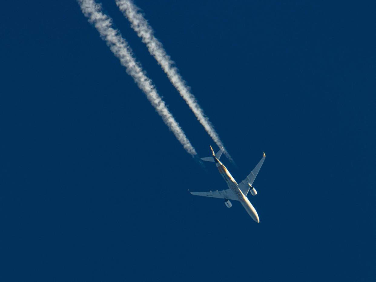 A plane seen from below.