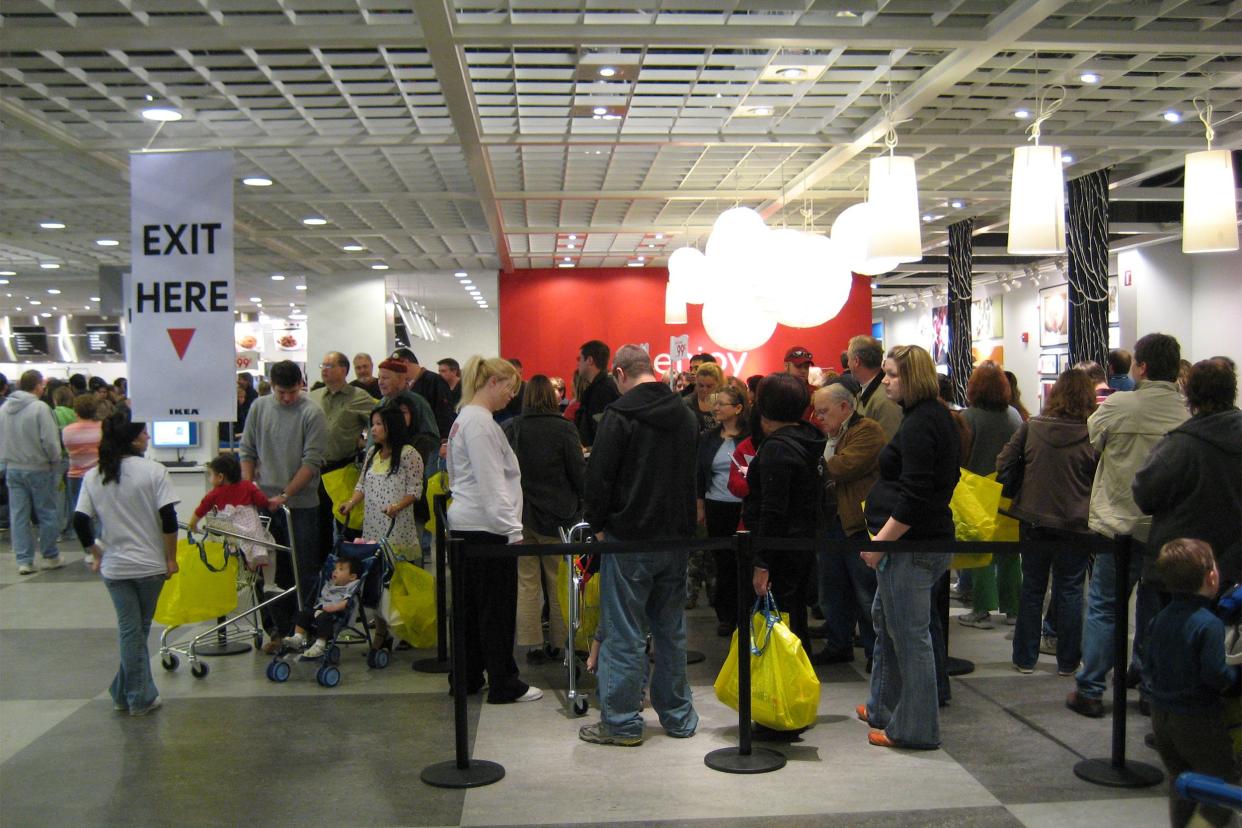 Customers waiting in line at Ikea