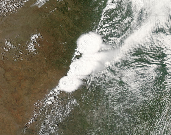 NASA'S MODIS satellite captured this image of the storm system that created the F-4 tornado in Moore, Okla. on May 20. The photo was taken at 2:40 p.m. CDT (3:40 p.m. EDT, or 1940 GMT), just before the twister touched down.