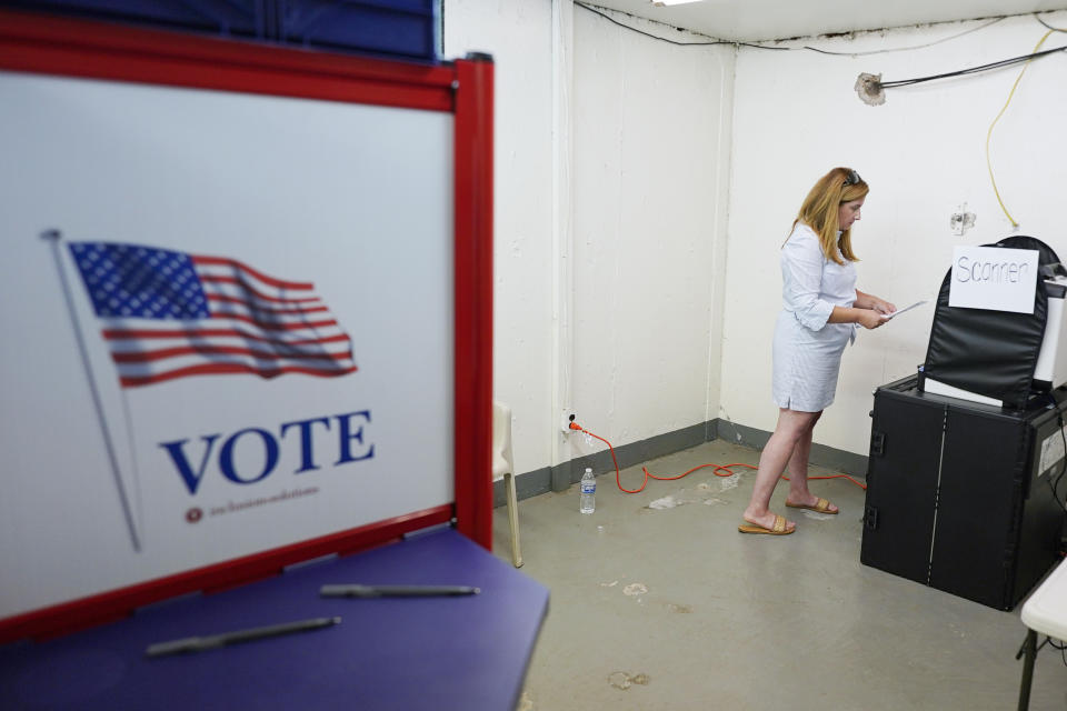 Katie Ford, Republican candidate for Pennsylvania House of Representatives, votes at her polling place, Drexelbrook Apartments, Tuesday, May 16, 2023, in Drexel Hill, Pa. (AP Photo/Matt Slocum)