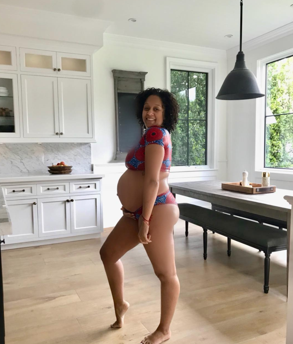 <p>The hot mama rocked a bikini to show off her pregnancy bod. “Embracing these curves and loving every bit of it!” the actress, who’s due in May, wrote. (Photo: <a rel="nofollow noopener" href="https://www.instagram.com/p/BendeLYh4HW/?hl=en&taken-by=tiamowry" target="_blank" data-ylk="slk:Tia Mowry-Hardrict via Instagram;elm:context_link;itc:0;sec:content-canvas" class="link ">Tia Mowry-Hardrict via Instagram</a>) </p>