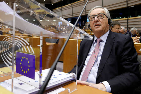 European Commission President Jean-Claude Juncker presents a white paper to the European Parliament on options for shoring up unity once Britain launches its withdrawal process, in Brussels, Belgium March 1, 2017. REUTERS/Yves Herman