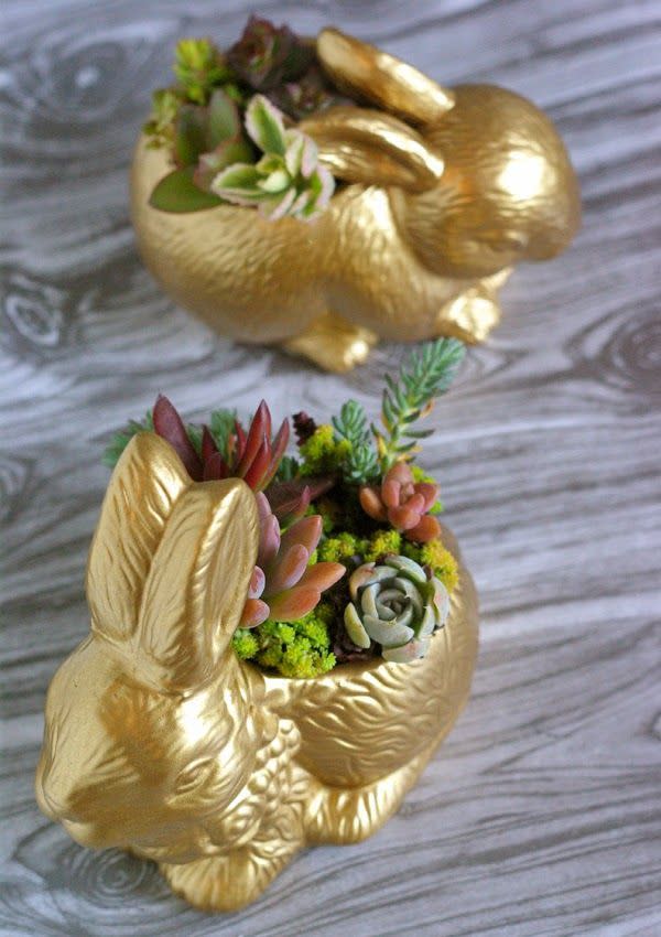 gold bunny succulent planters easter decorations