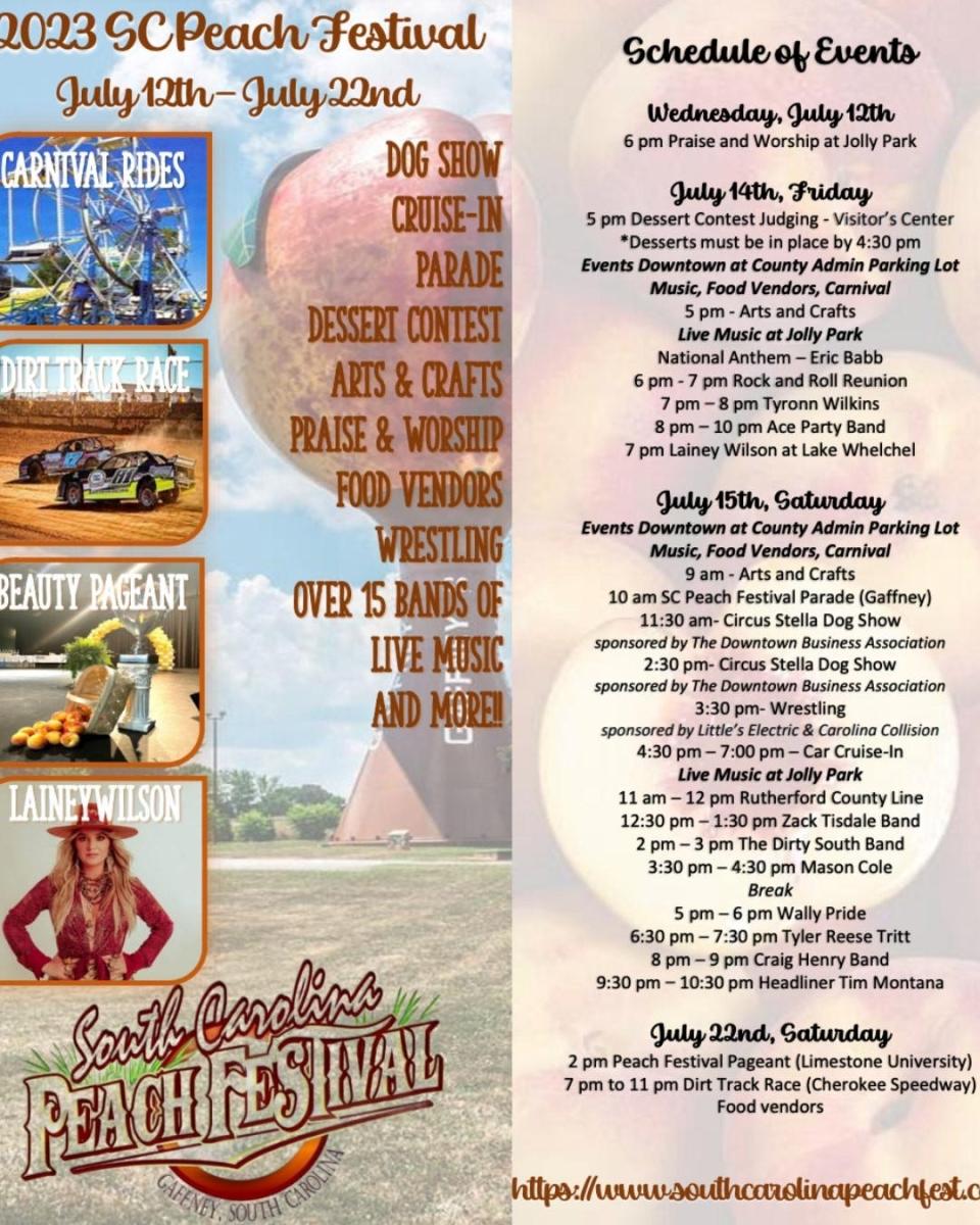 A lineup of events to take place at the South Carolina Peach Festival.