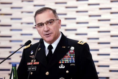 Commander of U.S. Forces in Europe, General Curtis Scaparrotti speaks during a news conference in Tallinn, Estonia, March 14, 2017. REUTERS/Ints Kalnins