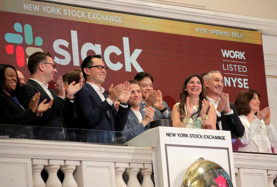 REFILE - CORRECTING INFORMATION AND SLUG The Slack Technologies Inc. CEO Stewart Butterfield rings the opening bell at the New York Stock Exchange (NYSE) during the company's direct listing in New York, U.S. June 20, 2019.  REUTERS/Brendan McDermid