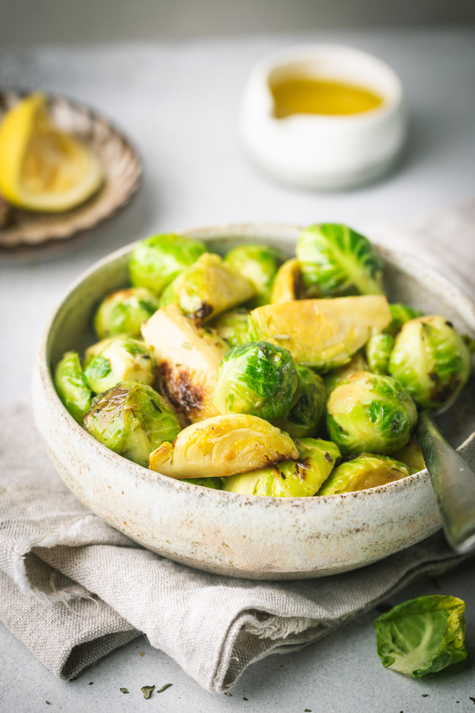 Brussels sprouts with pickled shallots and hazelnuts