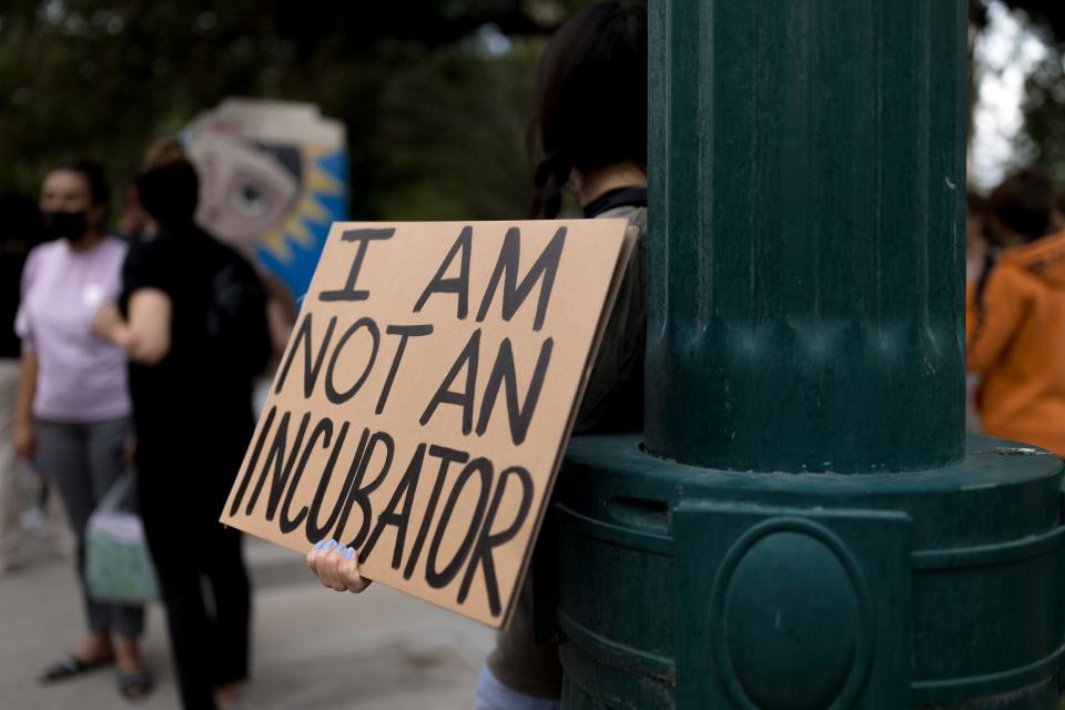 El Pasoans join Planned Parenthood on Tuesday, May 3, 2022, on the sidewalk outside the U.S. Federal Courthouse in El Paso, Texas, raising their voice to protect abortion access.