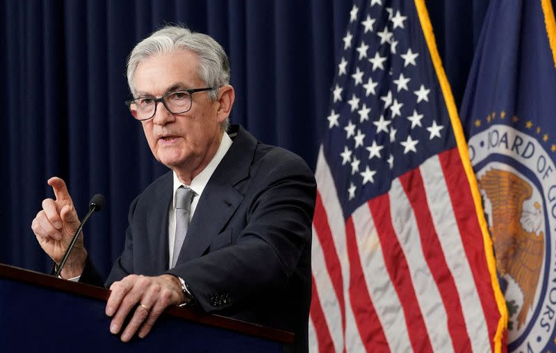 FILE PHOTO: Federal Reserve Chairman Jerome Powell speaks at a press conference in Washington