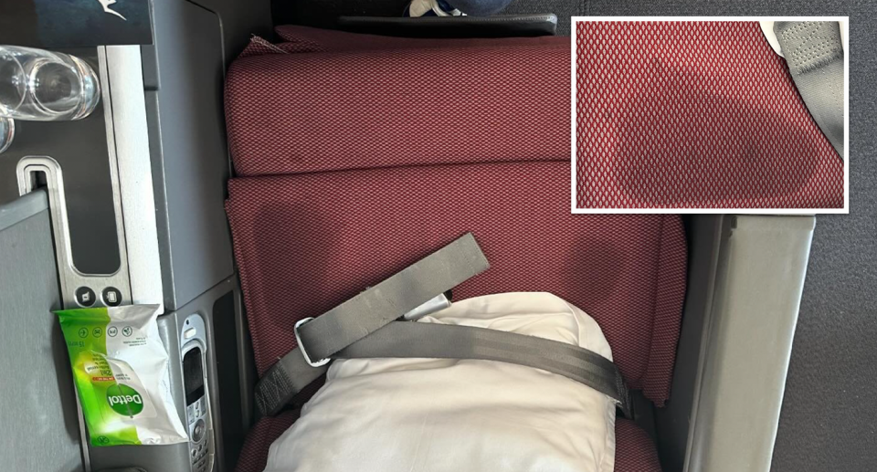 Pictured here is a seat in Qantas business class a Sydney man photographed