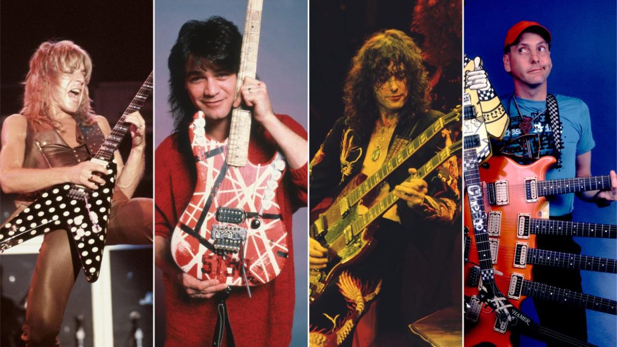  Iconic guitars played by Randy Rhoads, Eddie Van Halen, Jimmy Page and Rick Nielsen. 