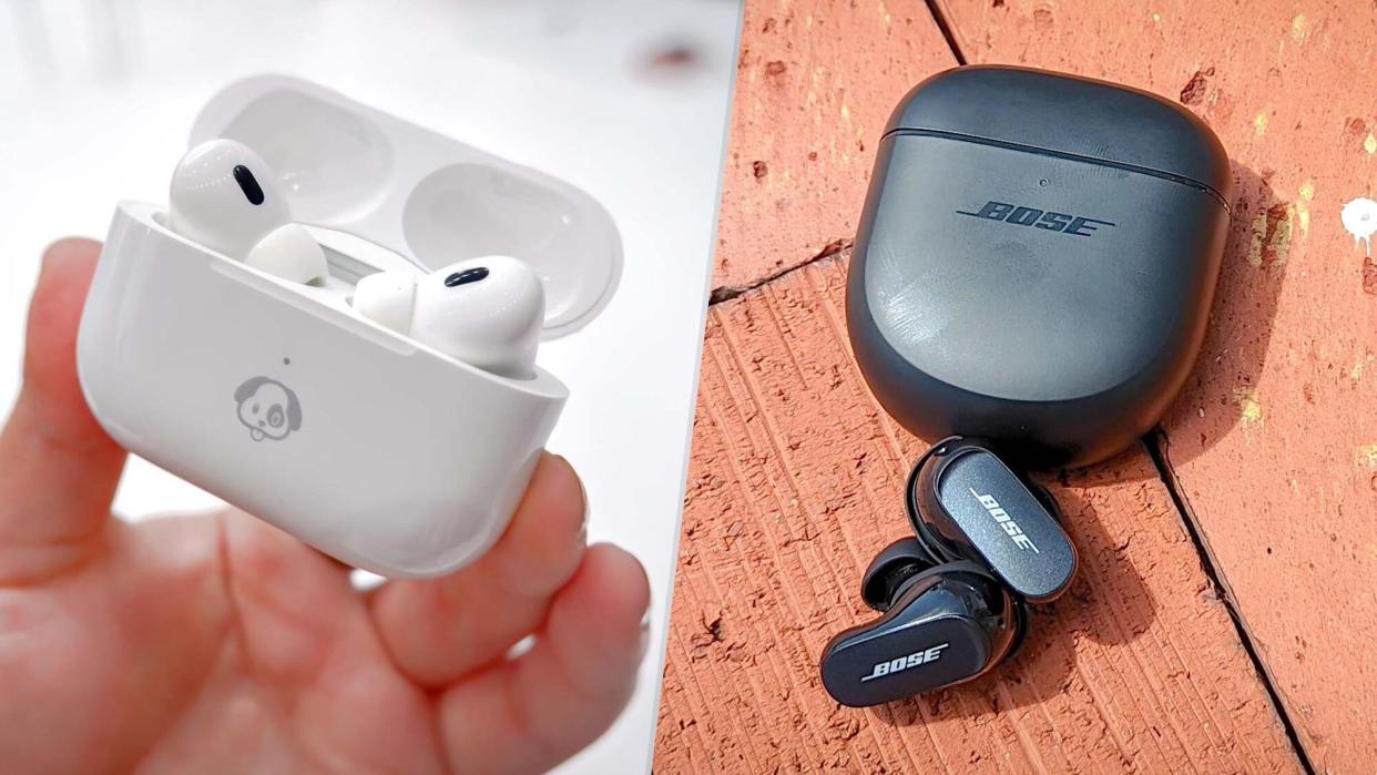  The Apple AirPods Pro (2nd Generation) on left and the Bose QuietComfort Earbuds 2 (on left). 