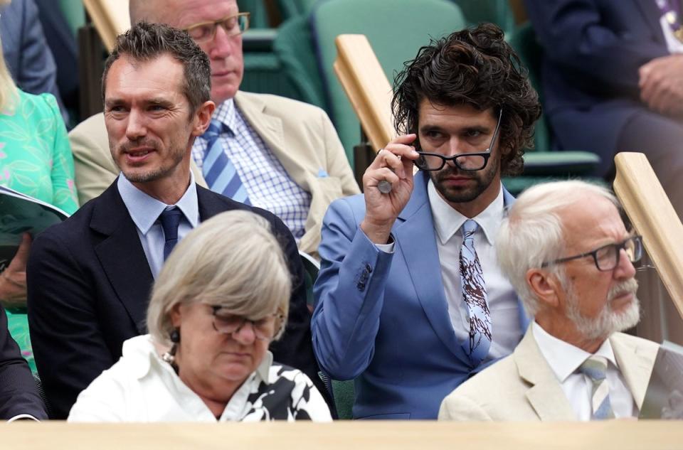 Ben Whishaw and James Whishaw (left) in the royal box on day eleven of the 2023 Wimbledon Championships at the All England Lawn Tennis and Croquet Club in Wimbledon (PA)