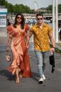 <p>Opting for bright patterns and colours for a walk by the River Seine, ahead of Sophie Turner's French wedding.</p>