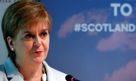 Scotland's First Minister Sturgeon delivers a speech in Brussels
