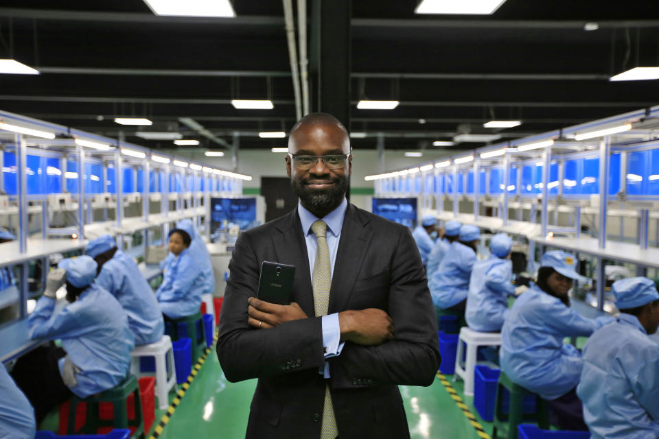 Lekan Akinjide, AfriOne’s director of strategy and government coordination, on the production floor at the new AfriOne manufacturing plant in Lagos in April 2017. The plant can produce some 120,000 units per month. (Photo: George Osodi/Bloomberg via Getty Images)