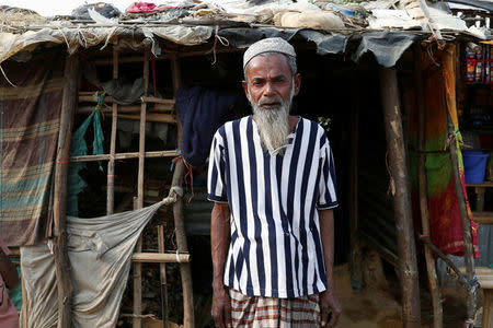 Hamid Hussain, a 71-year-old Rohingya refugee poses for photo after an interview with Reuters at Kutupalong camp, near Cox's Bazar, Bangladesh January 13, 2018. Picture taken January 13, 2018.REUTERS/Tyrone Siu